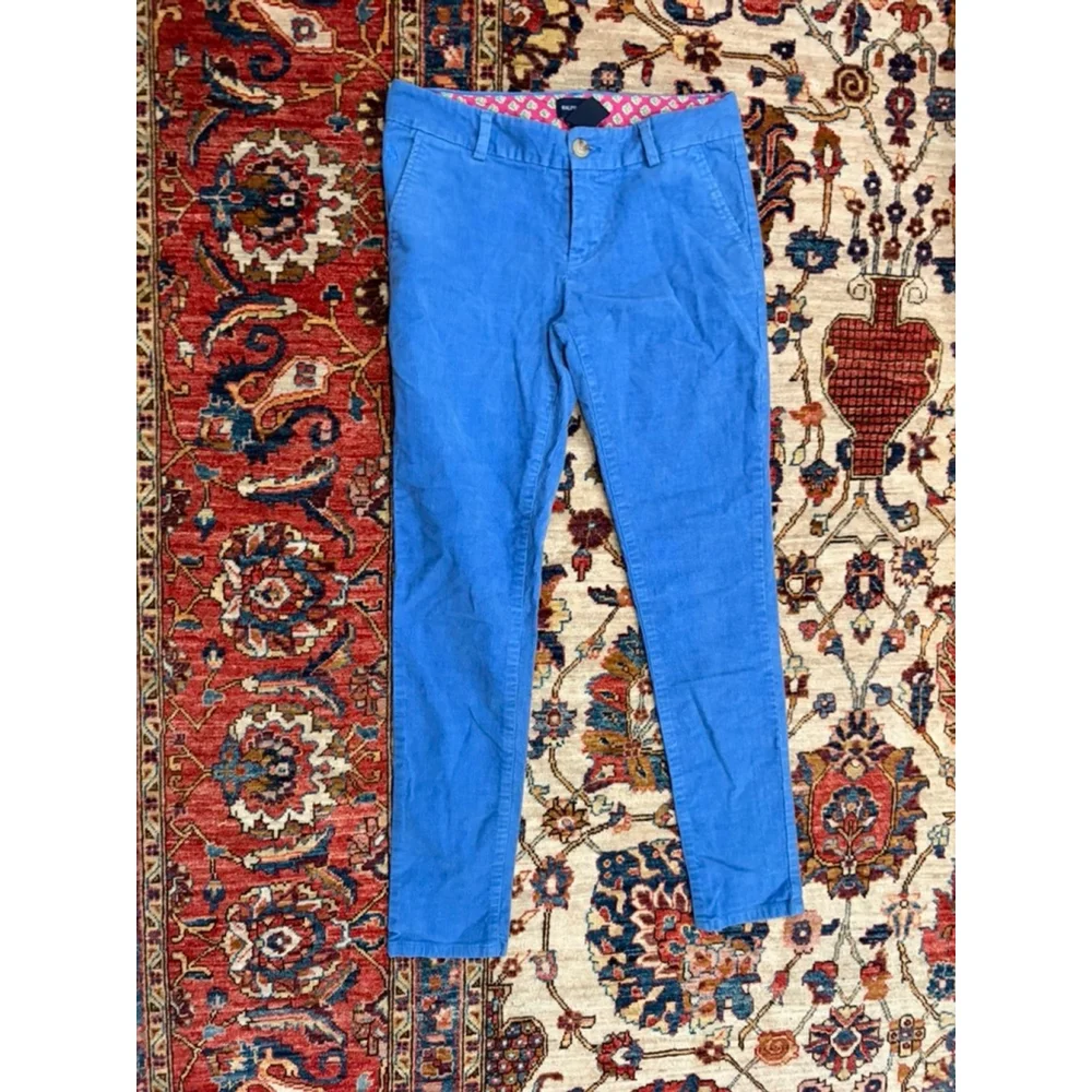Ralph Lauren Girls Blue Corduroy Pants Size 14 Floral Waistband Classic Preppy